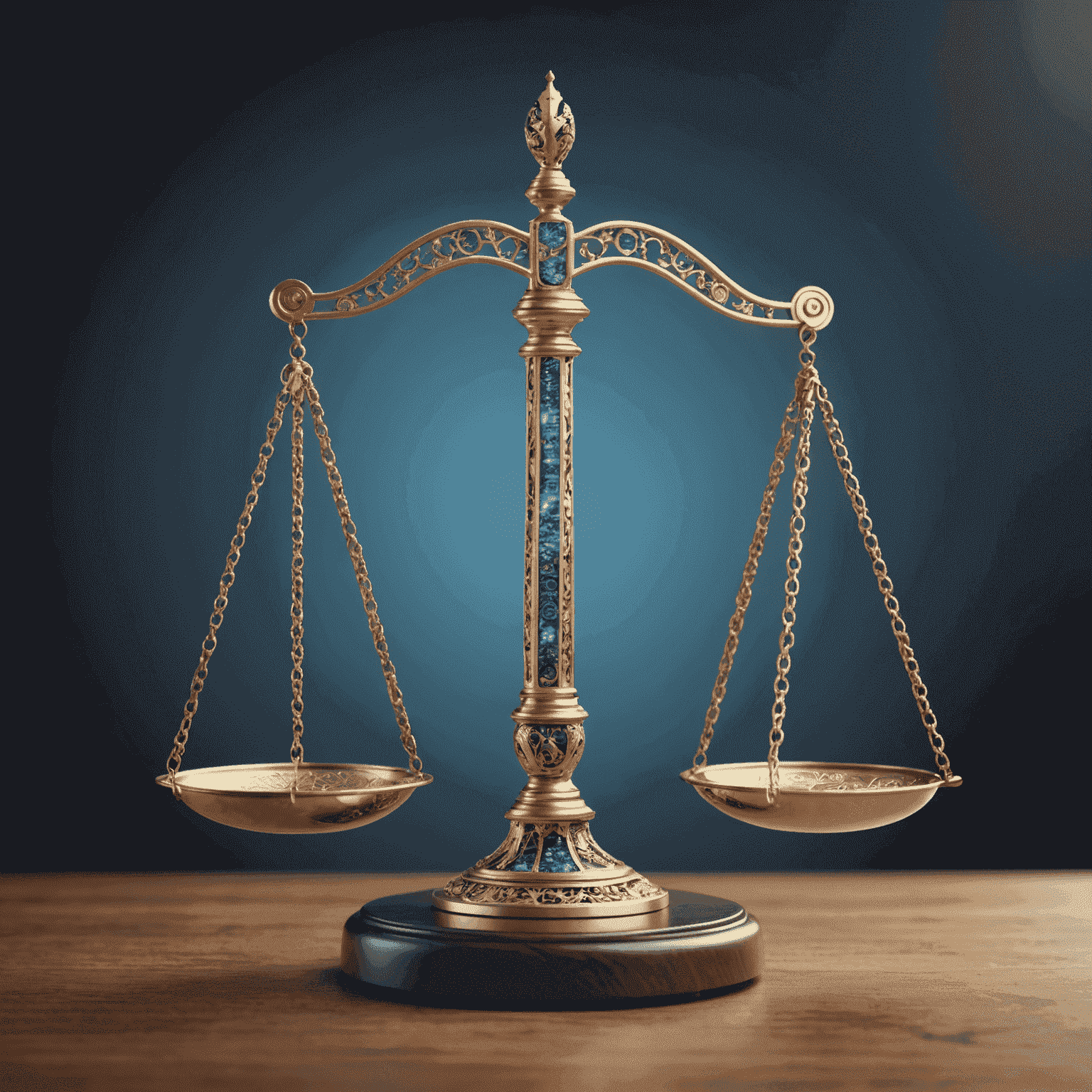 A digital representation of scales of justice balanced with AI circuitry, symbolizing the ethical balance between artificial intelligence and legal services